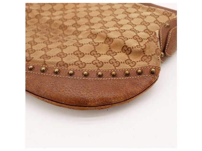Gucci Borsa Hobo in tela monogramma GG con borchie Marrone - vista 9