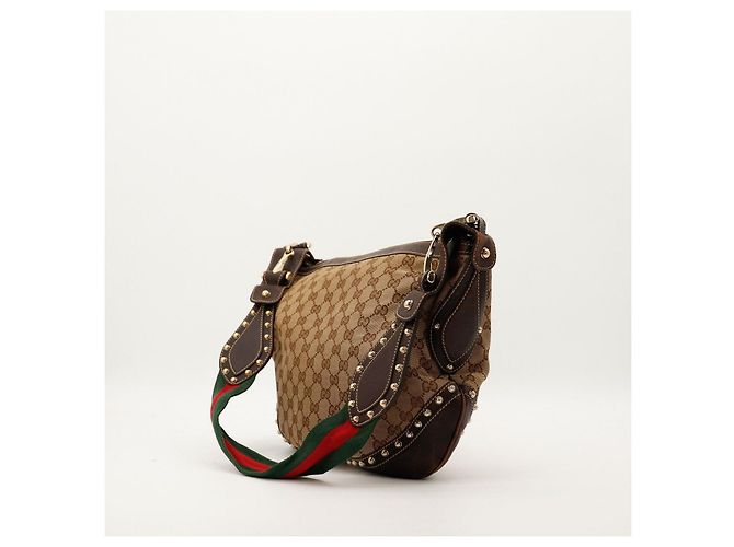 Borsa Hobo Gucci in tela monogramma GG con borchie Marrone - vista 2