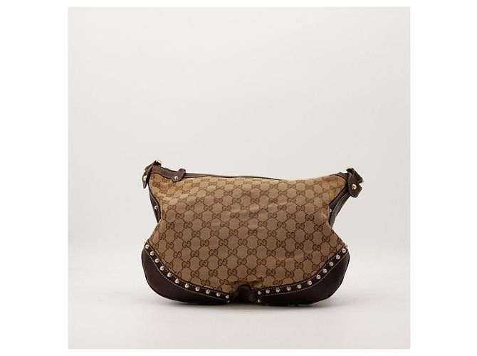 Borsa Hobo Gucci in tela monogramma GG con borchie Marrone - vista 3