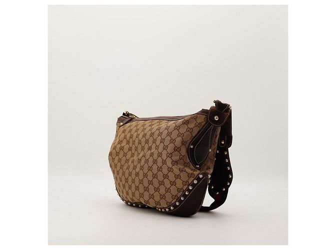 Borsa Hobo Gucci in tela monogramma GG con borchie Marrone - vista 4