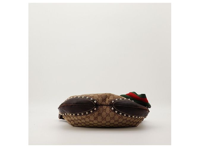 Borsa Hobo Gucci in tela monogramma GG con borchie Marrone - vista 5