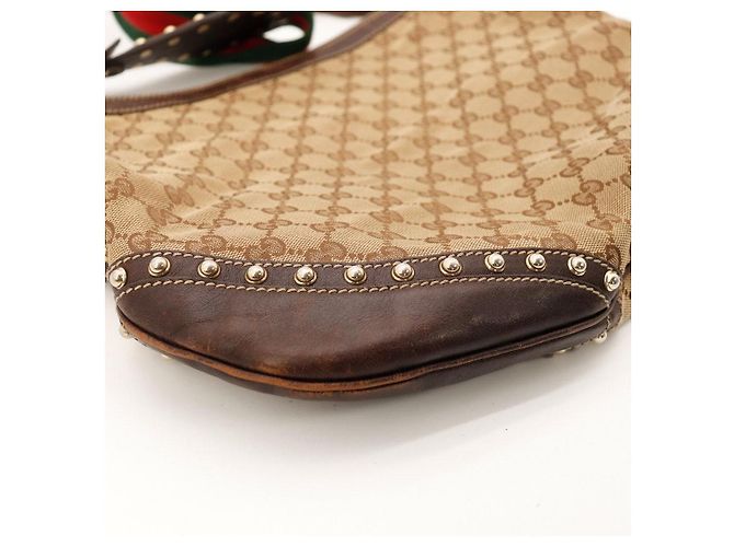 Borsa Hobo Gucci in tela monogramma GG con borchie Marrone - vista 9