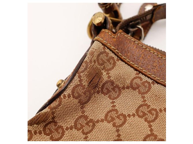 Gucci Borsa Hobo in Tela Monogram con Borchie Marrone - vista 10