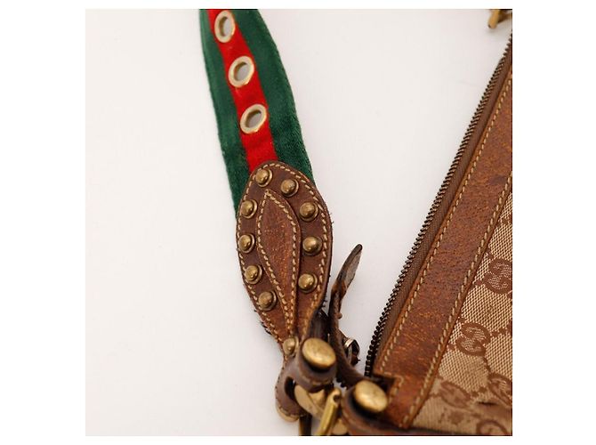Gucci Borsa Hobo in Tela Monogram con Borchie Marrone - vista 11