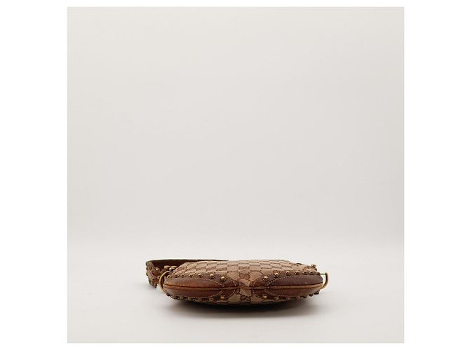 Gucci Borsa Hobo in Tela Monogram con Borchie Marrone - vista 5