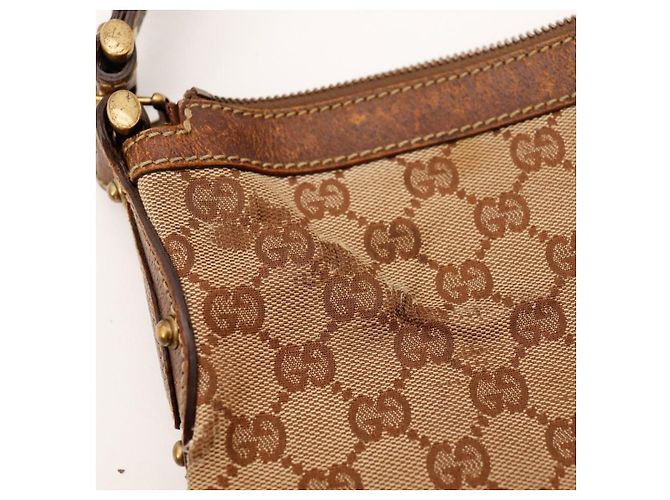 Gucci Borsa Hobo in Tela Monogram con Borchie Marrone - vista 6