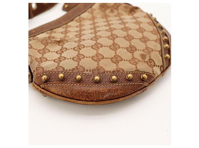 Gucci Borsa Hobo in Tela Monogram con Borchie Marrone - vista 8