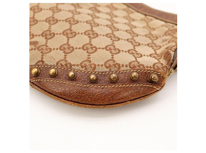 Gucci Borsa Hobo in Tela Monogram con Borchie Marrone - vista 9