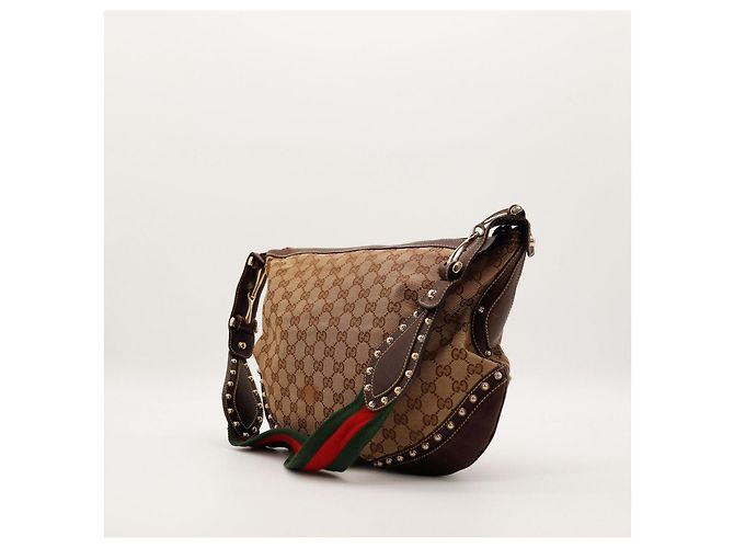 Gucci Borsa Hobo in Tela Monogram con Borchie Marrone Monogramma - vista 2