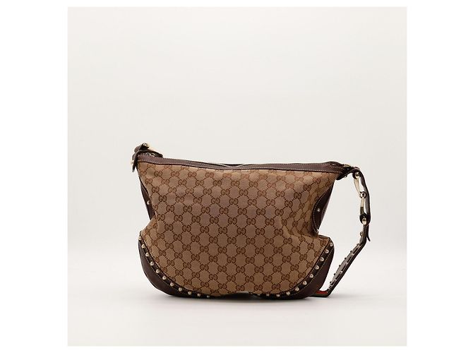 Gucci Borsa Hobo in Tela Monogram con Borchie Marrone Monogramma - vista 3