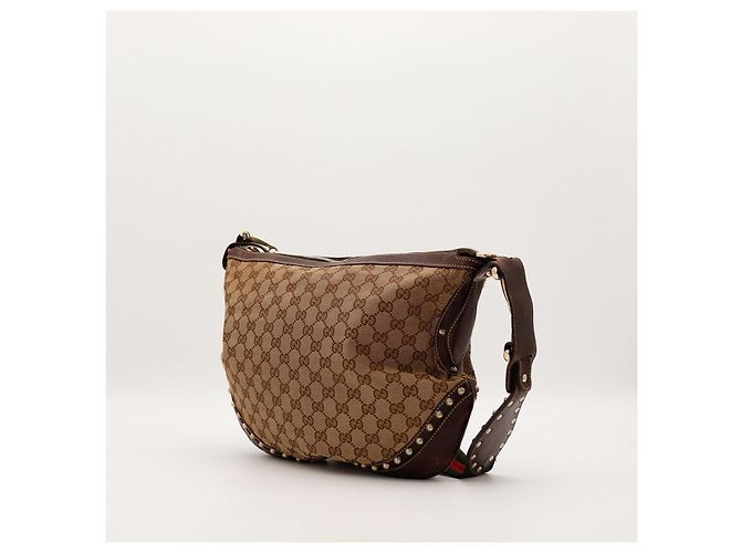 Gucci Borsa Hobo in Tela Monogram con Borchie Marrone Monogramma - vista 4