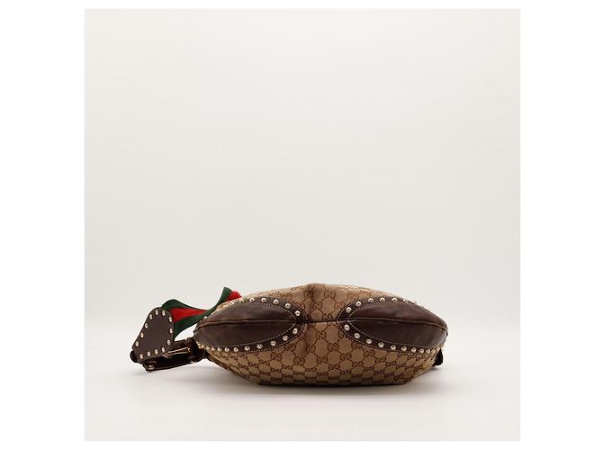 Gucci Borsa Hobo in Tela Monogram con Borchie Marrone Monogramma - vista 5
