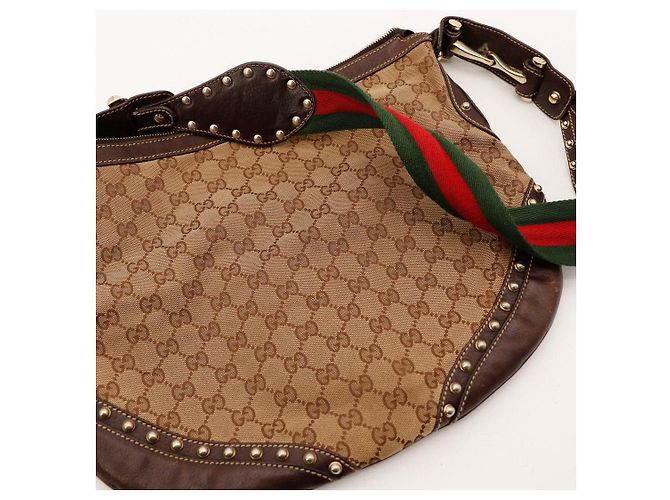 Gucci Borsa Hobo in Tela Monogram con Borchie Marrone Monogramma - vista 6