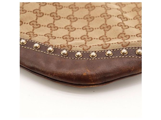 Gucci Borsa Hobo in Tela Monogram con Borchie Marrone Monogramma - vista 9