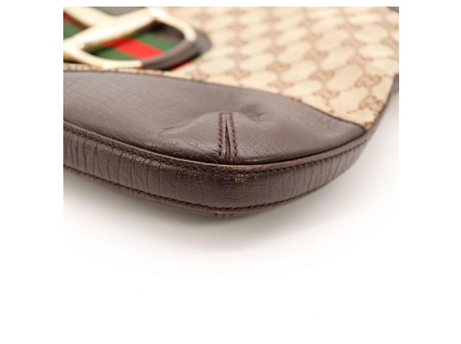 Gucci Borsa Hobo in Tela Monogramma Horsebit Marrone - vista 10