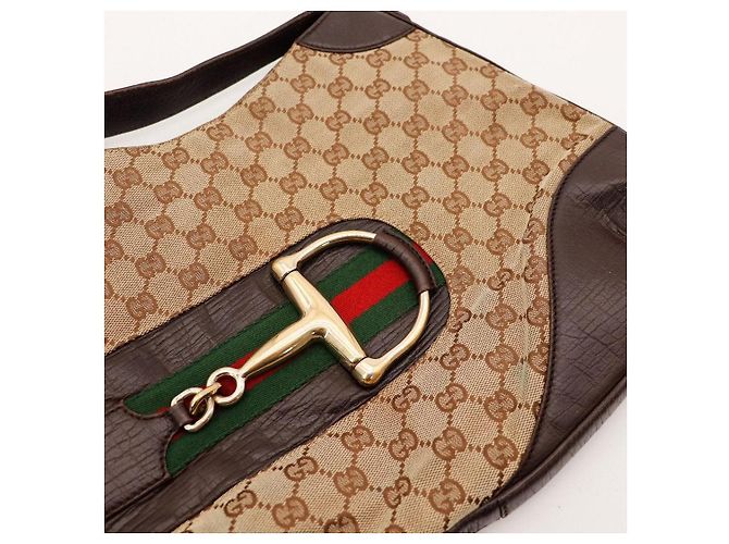 Gucci Borsa Hobo in Tela Monogramma Horsebit Marrone - vista 6