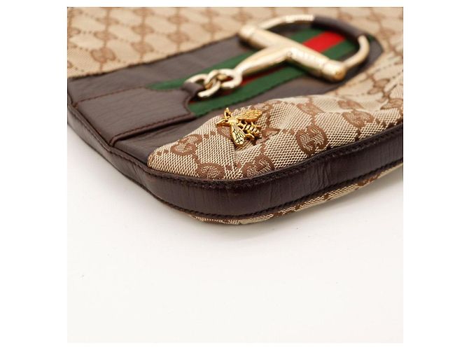 Gucci Borsa Hobo in Tela Monogramma Horsebit Marrone - vista 9