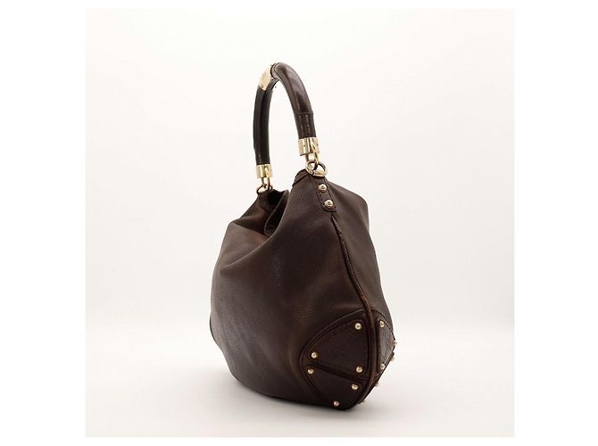Gucci Borsa Hobo in pelle marrone con manico in bambù - vista 2