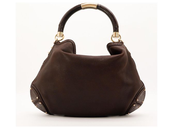 Gucci Borsa Hobo in pelle marrone con manico in bambù - vista 3