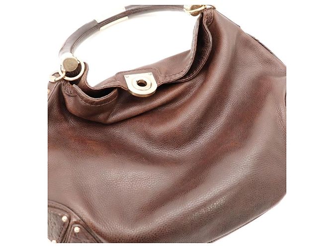 Gucci Borsa Hobo in pelle marrone con manico in bambù - vista 6