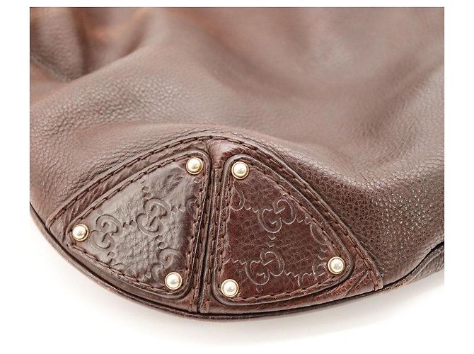 Gucci Borsa Hobo in pelle marrone con manico in bambù - vista 9