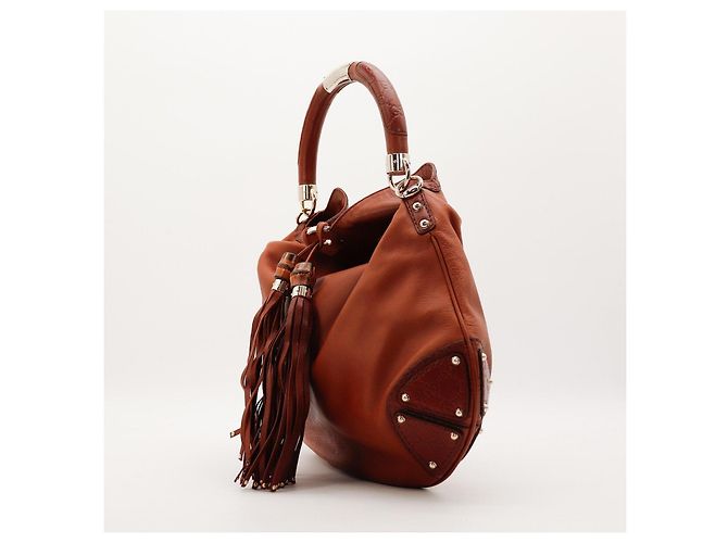 Gucci Borsa Hobo in pelle marrone con nappe - vista 2