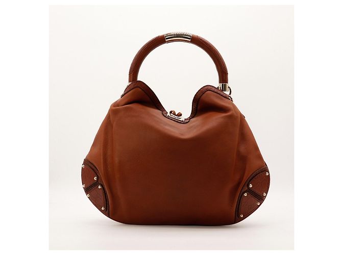 Gucci Borsa Hobo in pelle marrone con nappe - vista 3