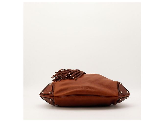 Gucci Borsa Hobo in pelle marrone con nappe - vista 5