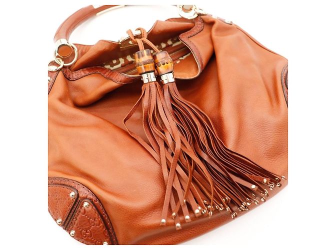 Gucci Borsa Hobo in pelle marrone con nappe - vista 6