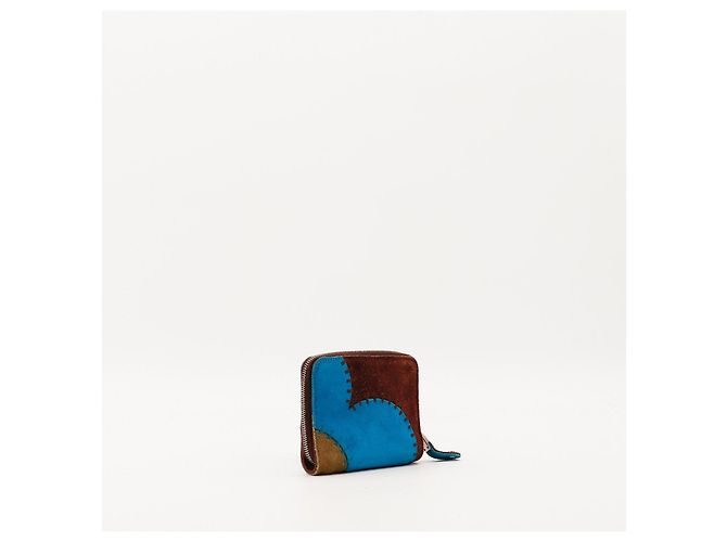 Cartera Bottega Veneta de ante patchwork con cremallera Castaño Azul - vista 4