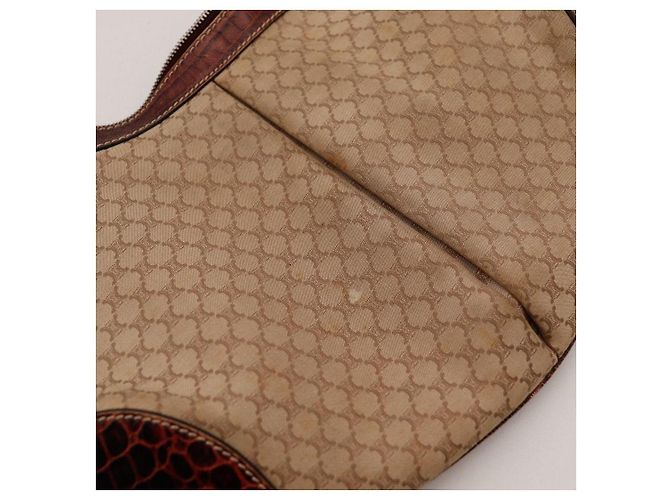 Céline Celine Bolsa de ombro em canvas Monogram e couro de crocodilo Marrom Monograma - vista 10