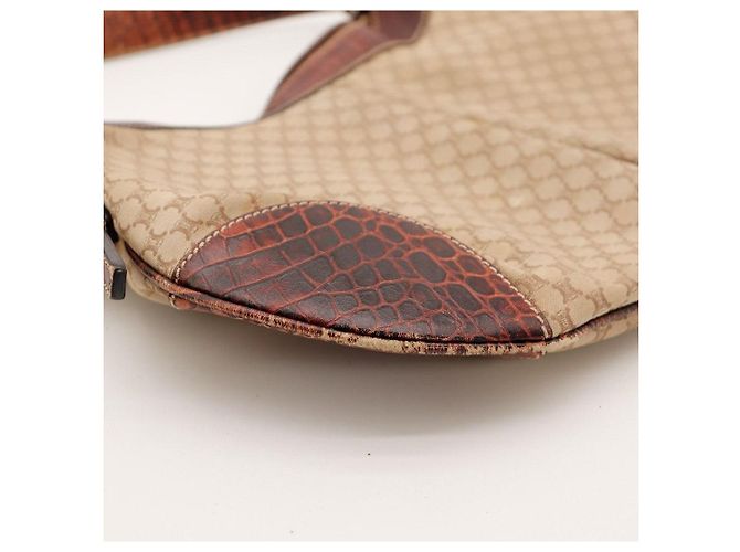 Céline Celine Bolsa de ombro em canvas Monogram e couro de crocodilo Marrom Monograma - vista 11