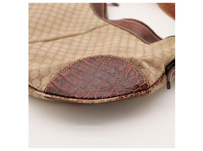 Céline Celine Bolsa de ombro em canvas Monogram e couro de crocodilo Marrom Monograma - vista 12