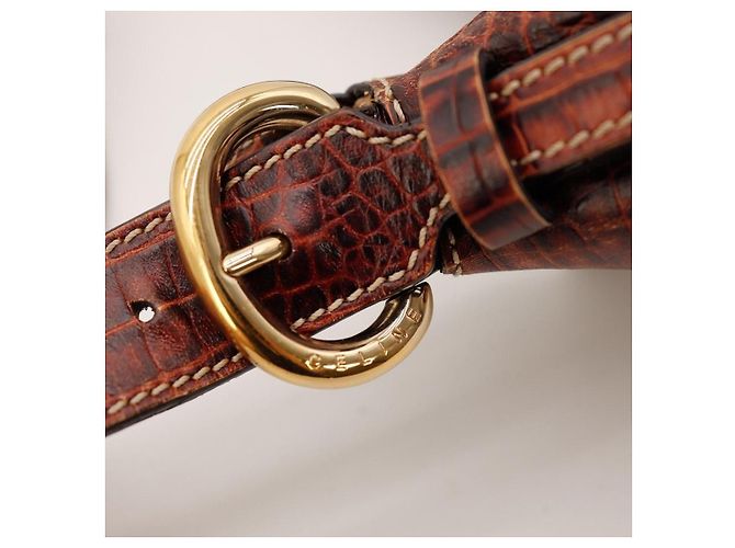 Céline Celine Bolsa de ombro em canvas Monogram e couro de crocodilo Marrom Monograma - vista 13