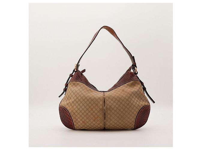 Céline Celine Bolsa de ombro em canvas Monogram e couro de crocodilo Marrom Monograma - vista 2