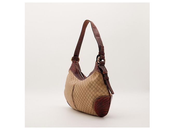 Céline Celine Bolsa de ombro em canvas Monogram e couro de crocodilo Marrom Monograma - vista 3