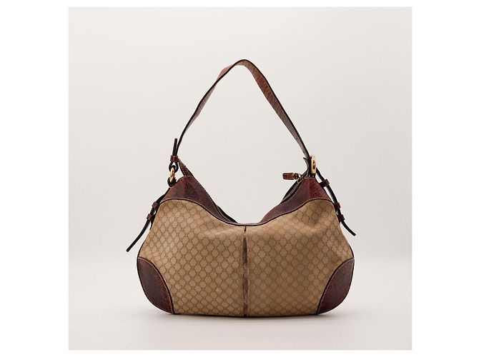 Céline Celine Bolsa de ombro em canvas Monogram e couro de crocodilo Marrom Monograma - vista 4