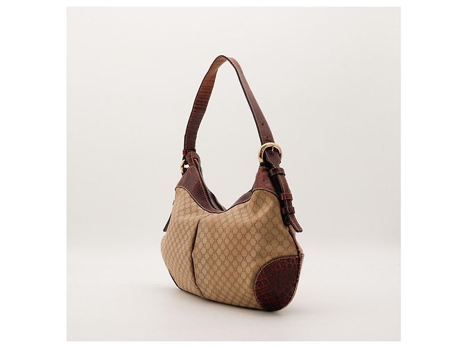 Céline Celine Bolsa de ombro em canvas Monogram e couro de crocodilo Marrom Monograma - vista 5