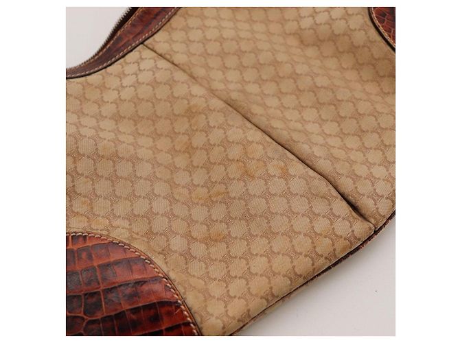 Céline Celine Bolsa de ombro em canvas Monogram e couro de crocodilo Marrom Monograma - vista 7