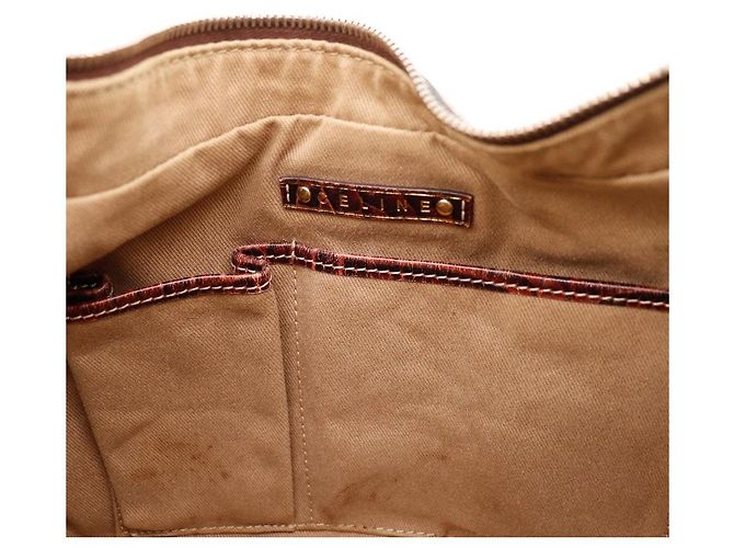 Céline Celine Bolsa de ombro em canvas Monogram e couro de crocodilo Marrom Monograma - vista 8
