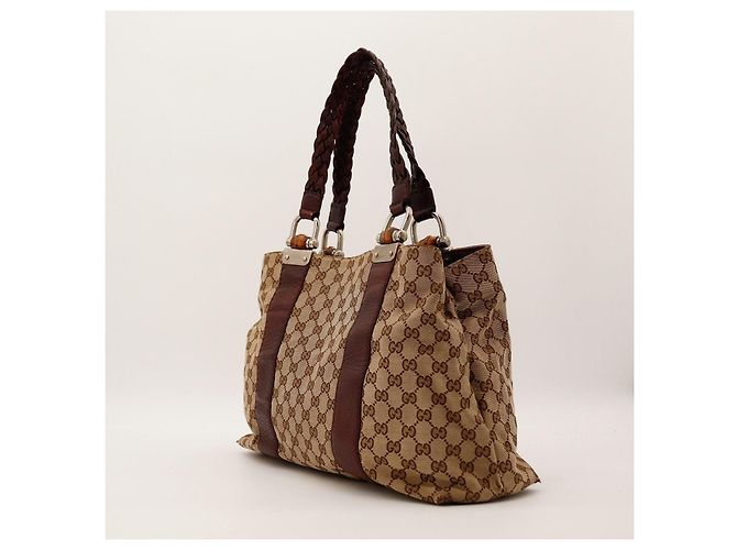 Gucci Borsa Tote GG Monogram in Tela e Pelle Marrone Beige - vista 2