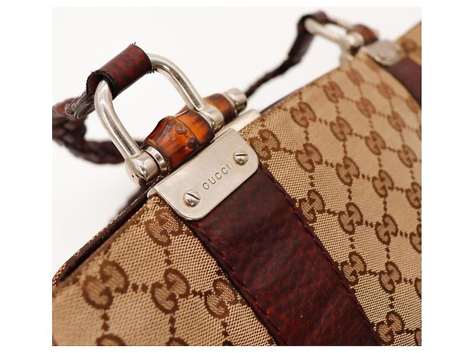 Gucci Borsa Tote GG Monogram in Tela e Pelle Marrone Beige - vista 6