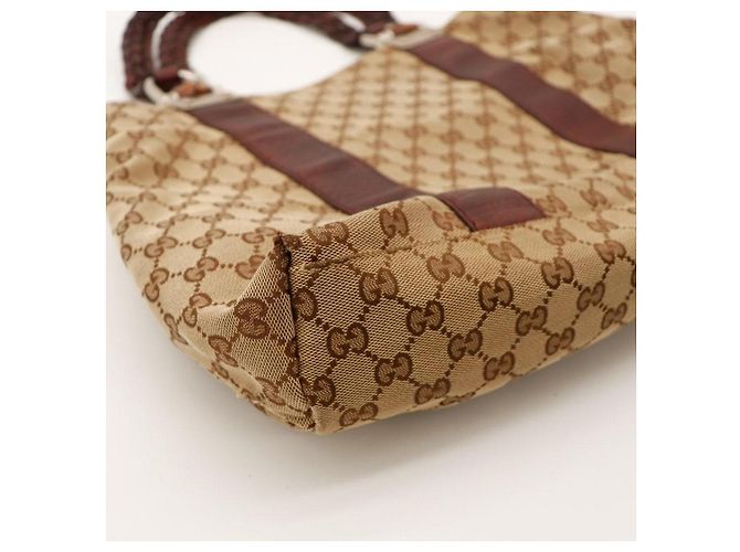 Gucci Borsa Tote GG Monogram in Tela e Pelle Marrone Beige - vista 7