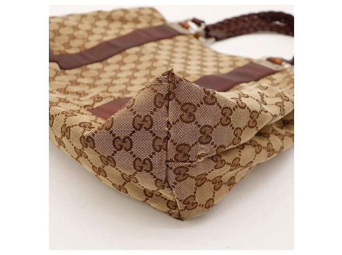 Gucci Borsa Tote GG Monogram in Tela e Pelle Marrone Beige - vista 8