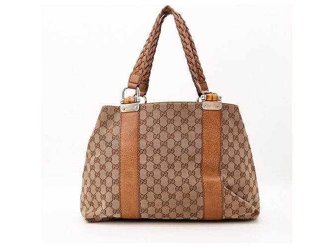 Gucci Borsa Bamboo in Tela Monogram GG Marrone Monogramma - vista 3