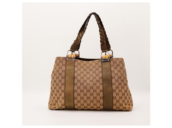 Gucci Borsa Bamboo in tela Monogram Marrone - vista 3