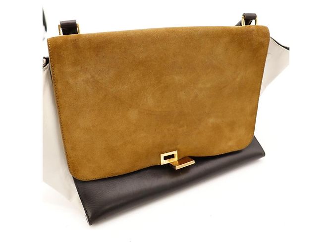 Céline Celine Borsa Trio in Pelle e Camoscio Marrone Nero Beige - vista 7