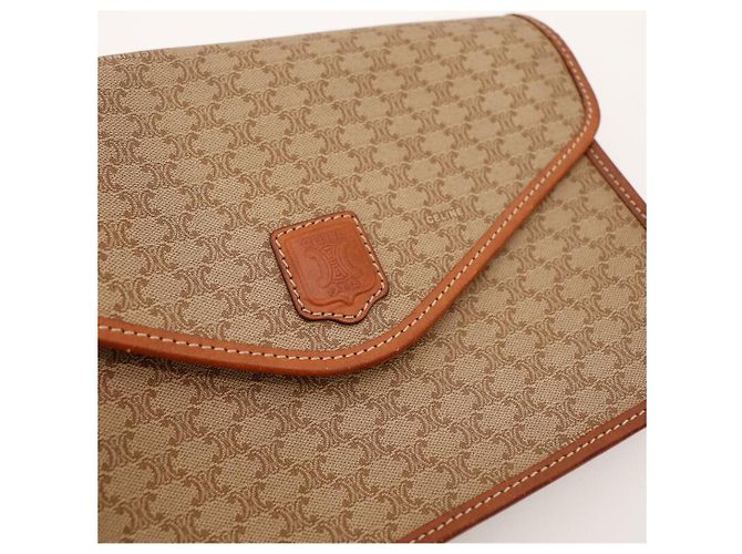 Céline Celine Clutch Triomphe em Lona Marrom Bege - vista 6