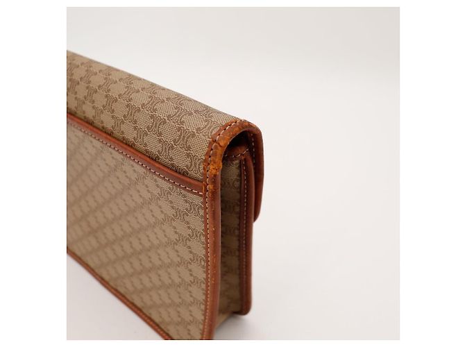 Céline Celine Clutch Triomphe em Lona Marrom Bege - vista 9