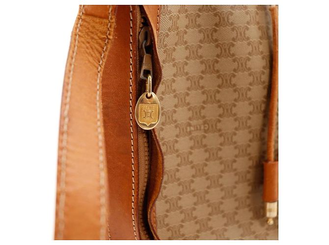 Céline Celine Monogram Canvas Leather Bucket Bag Brown - view 10